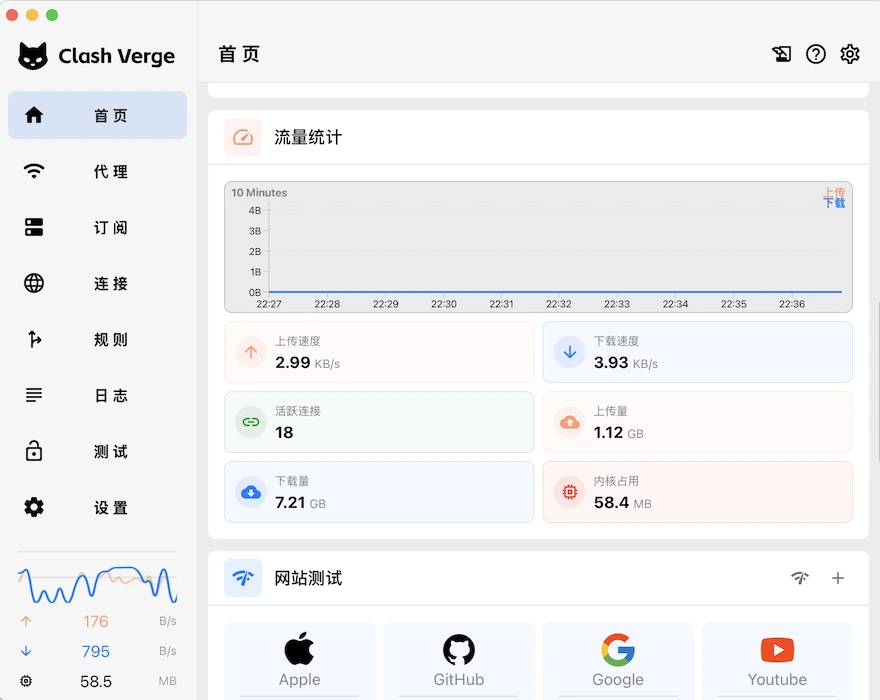 Clash Verge 桌面客户端界面盘口预览